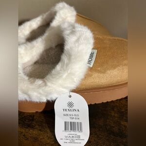 Texlina Tan and White Slippers
